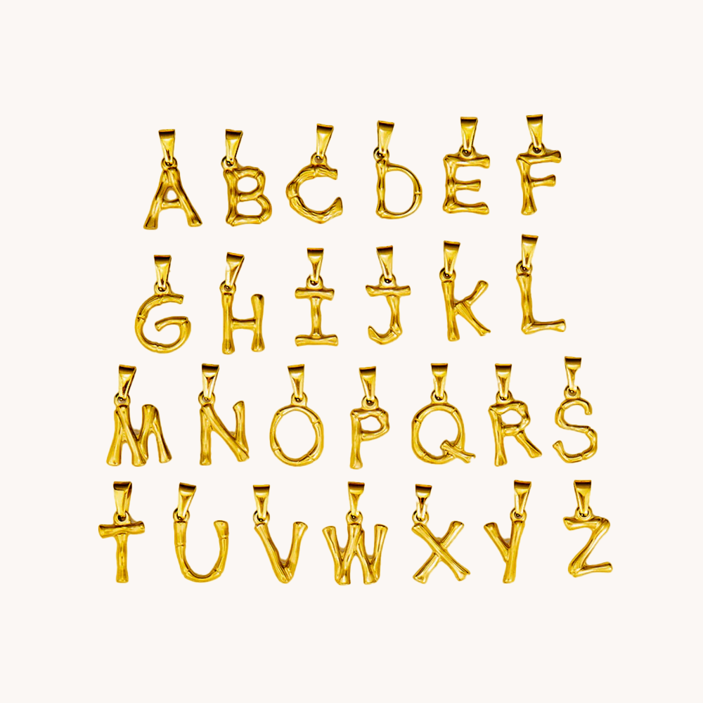 Loopbrek - custom initial necklace - Bamboo-Shaped Initial Charm - zoom out