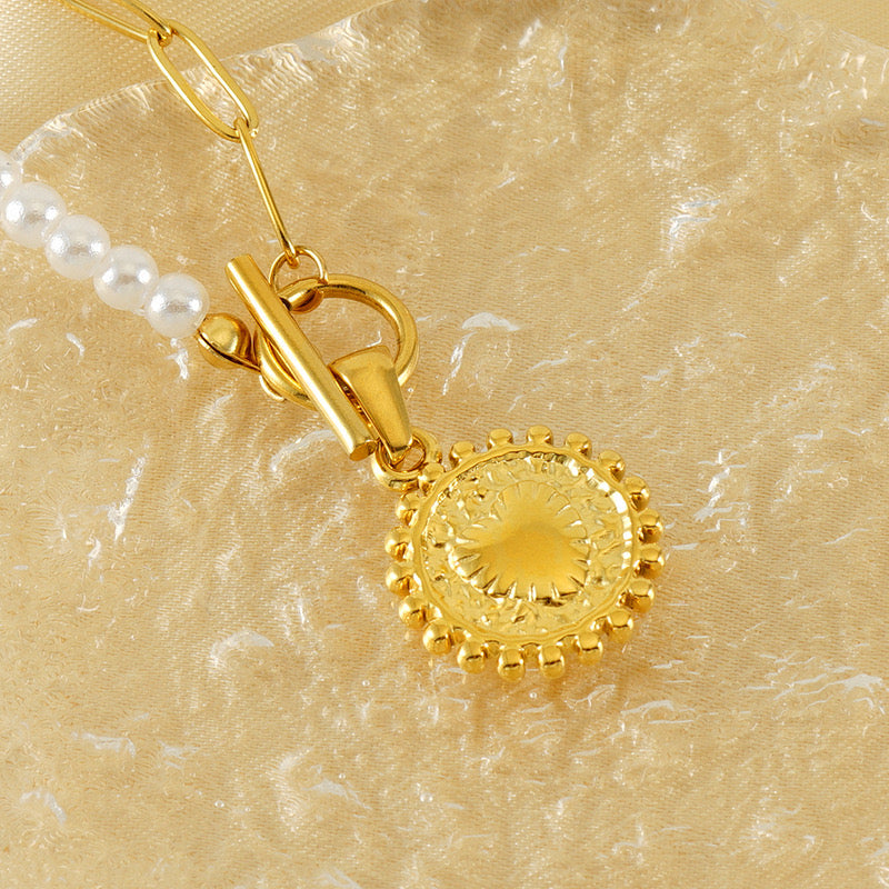 Loopbrek-custom initial necklace-Golden Orbit Pearl Initial Necklace- zoom in