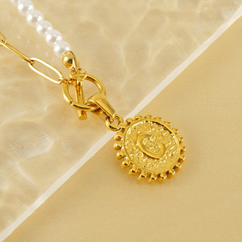 Loopbrek-custom initial necklace-Golden Orbit Pearl Initial Necklace- zoom in