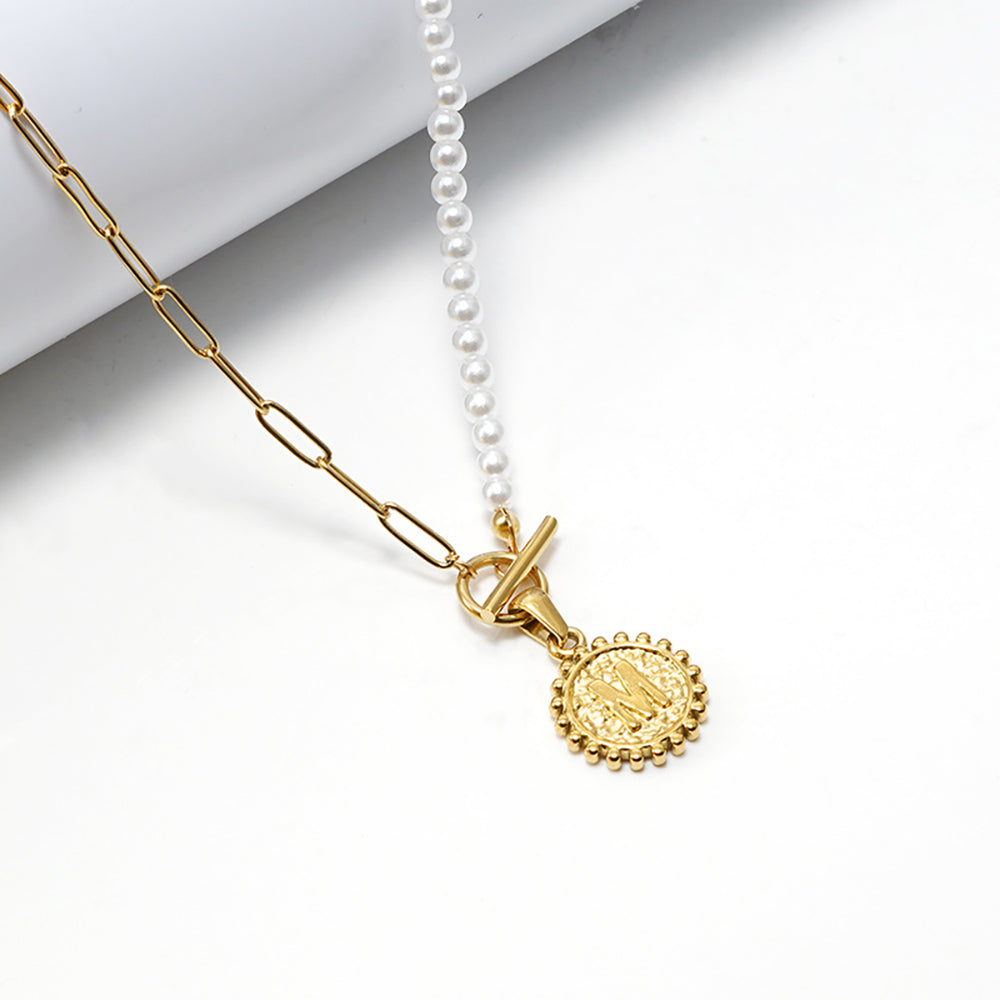 Loopbrek-custom initial necklace-Golden Orbit Pearl Initial Necklace- zoom in