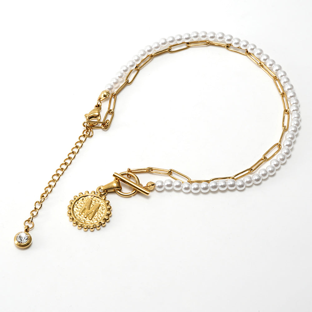 Loopbrek-custom initial necklace-Golden Orbit Pearl Initial Necklace- zoom in