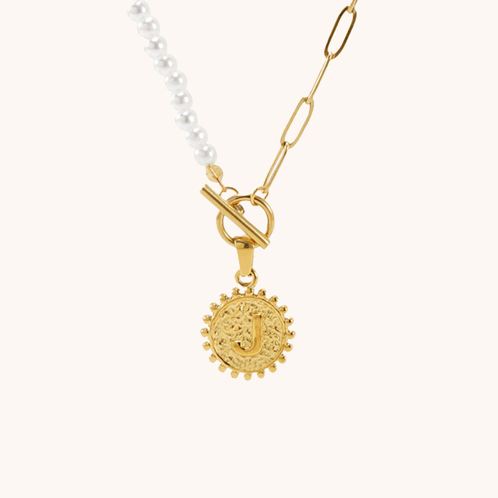 Loopbrek-custom initial necklace-Golden Orbit Pearl Initial Necklace- zoom in