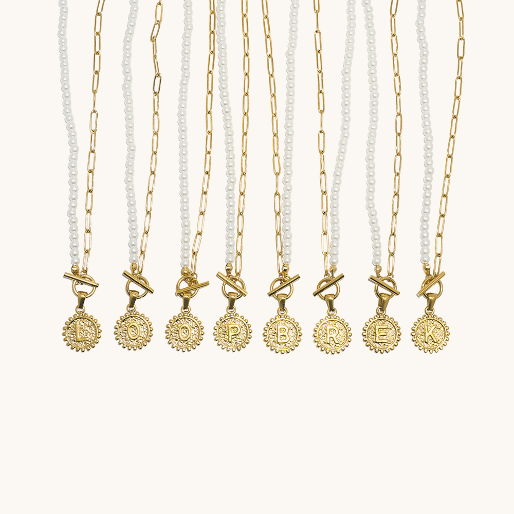 Loopbrek-custom initial necklace-Golden Orbit Pearl Initial Necklace- zoom in