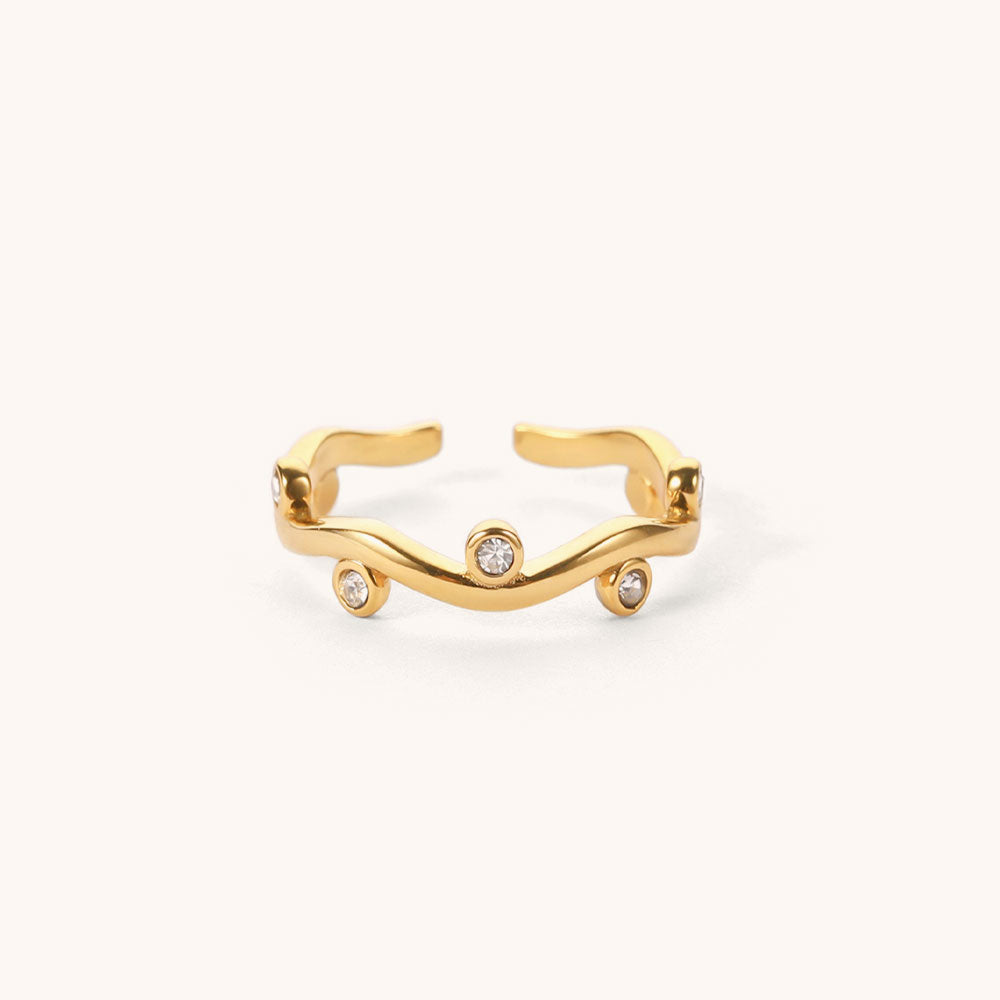 Loopbrek - leaf ring - Leaf-Shaped Open Ring with Wave Design - zoom in