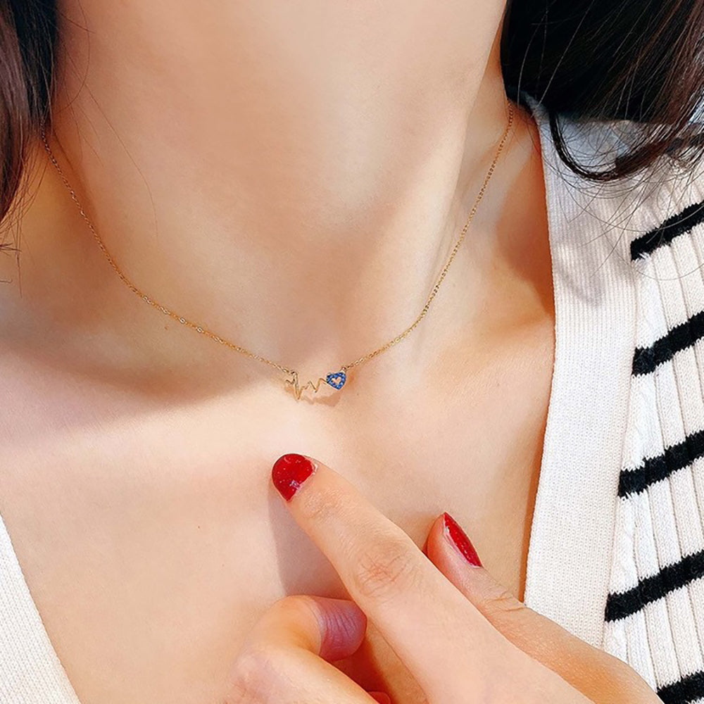 Loopbrek - dainty necklace - My Heart Beats Only For You Heartbeat Necklace -zoom out