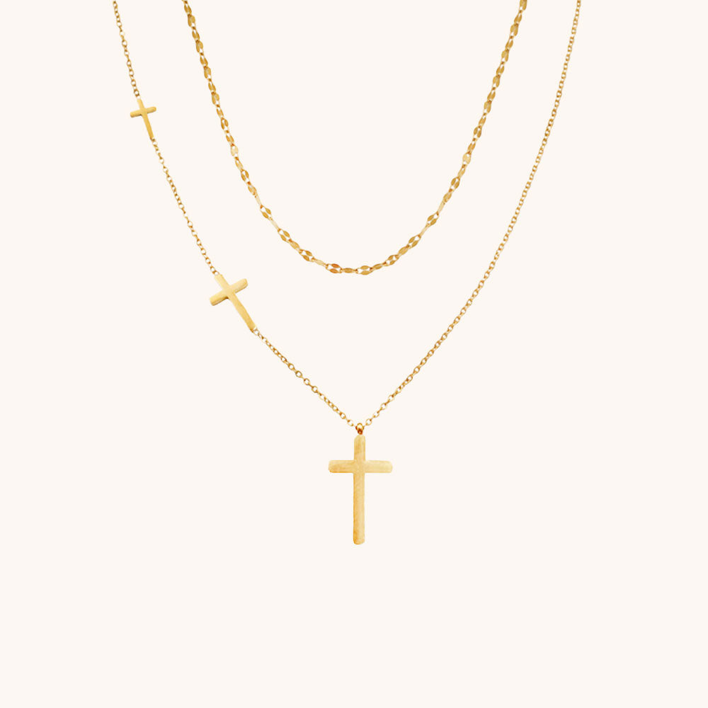 Loopbrek - necklace for women - Power Of Faith cross layered necklace - zoom in