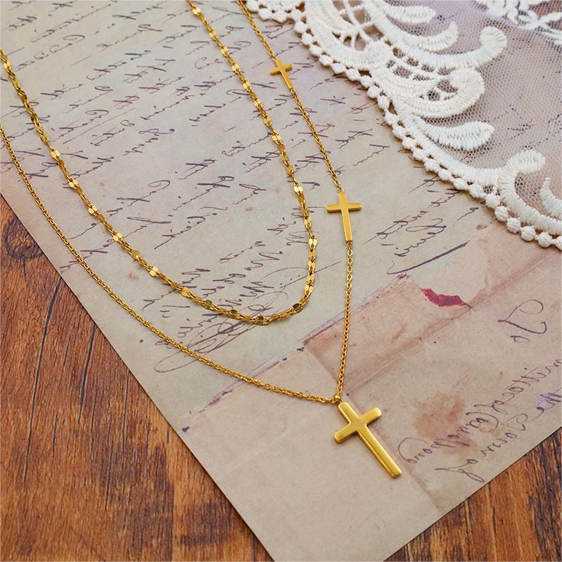 Loopbrek - necklace for women - Power Of Faith cross layered necklace - zoom in