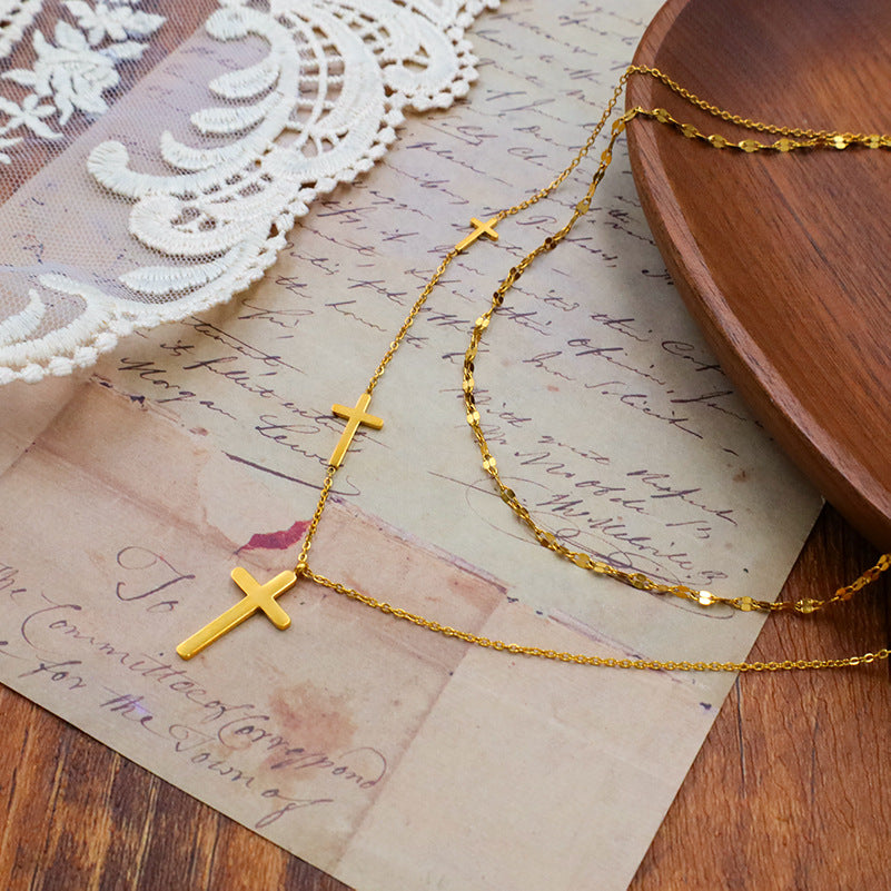 Loopbrek - necklace for women - Power Of Faith cross layered necklace - zoom in