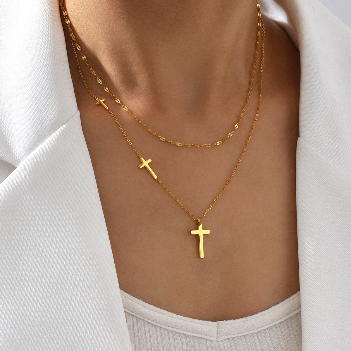 Loopbrek - necklace for women - Power Of Faith cross layered necklace - zoom out