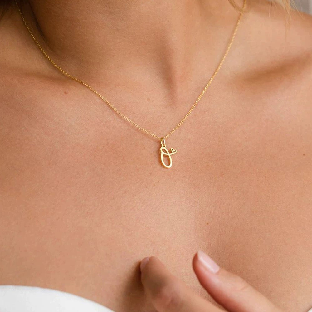 Loopbrek - charm necklace - Personalized Cursive Initial Charm - zoom out
