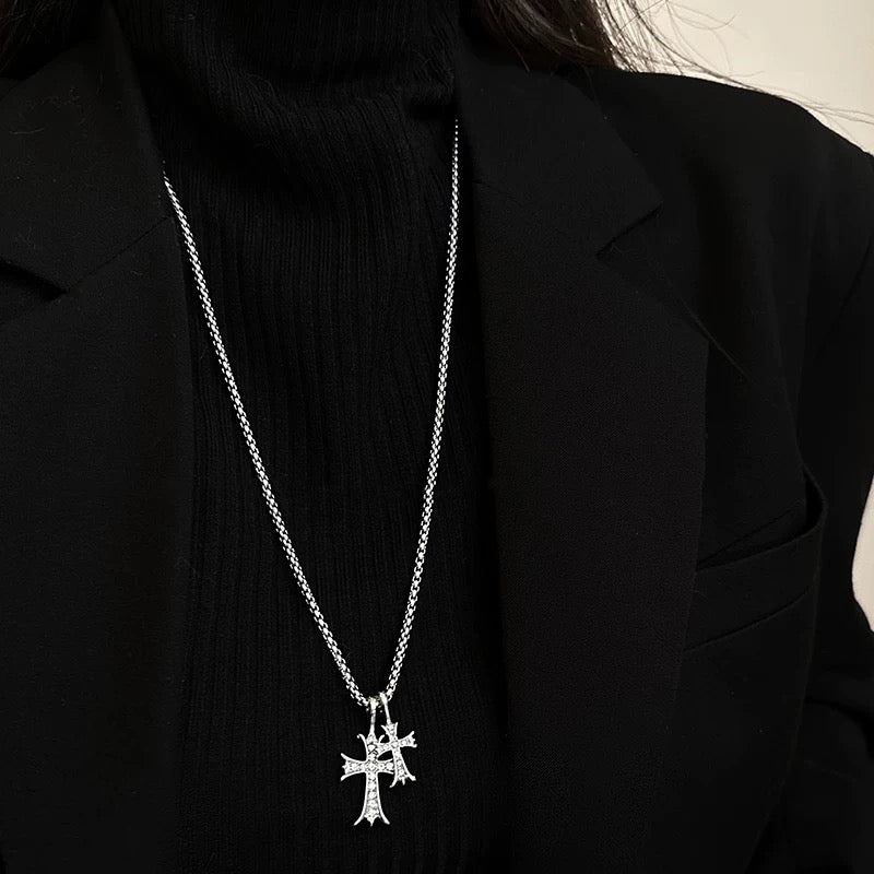 Loopbrek - pendant necklace - Pray On It  double cross necklace - zoom out