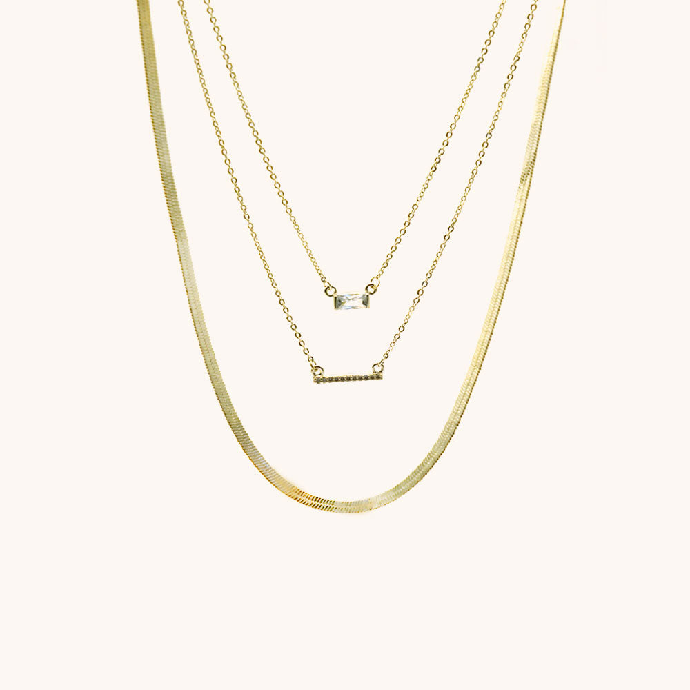 Loopbrek-layered necklaces-The Triple Charm · Layered Necklace - 公zoom in- gold 