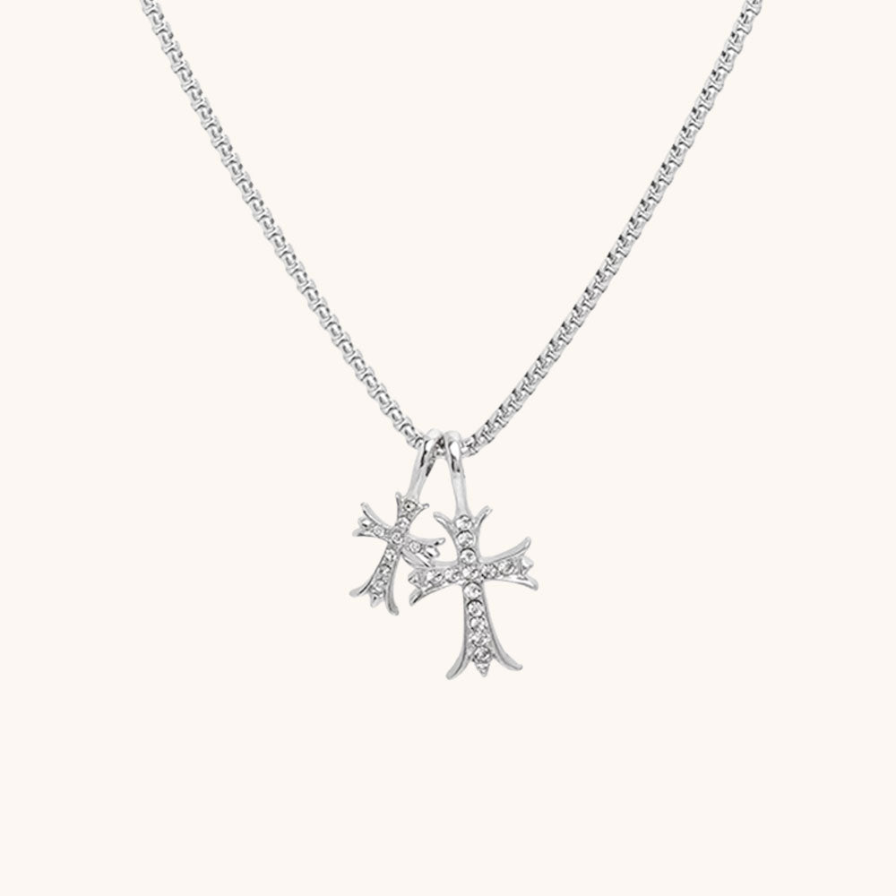 Loopbrek - pendant necklace - Pray On It  double cross necklace - zoom in