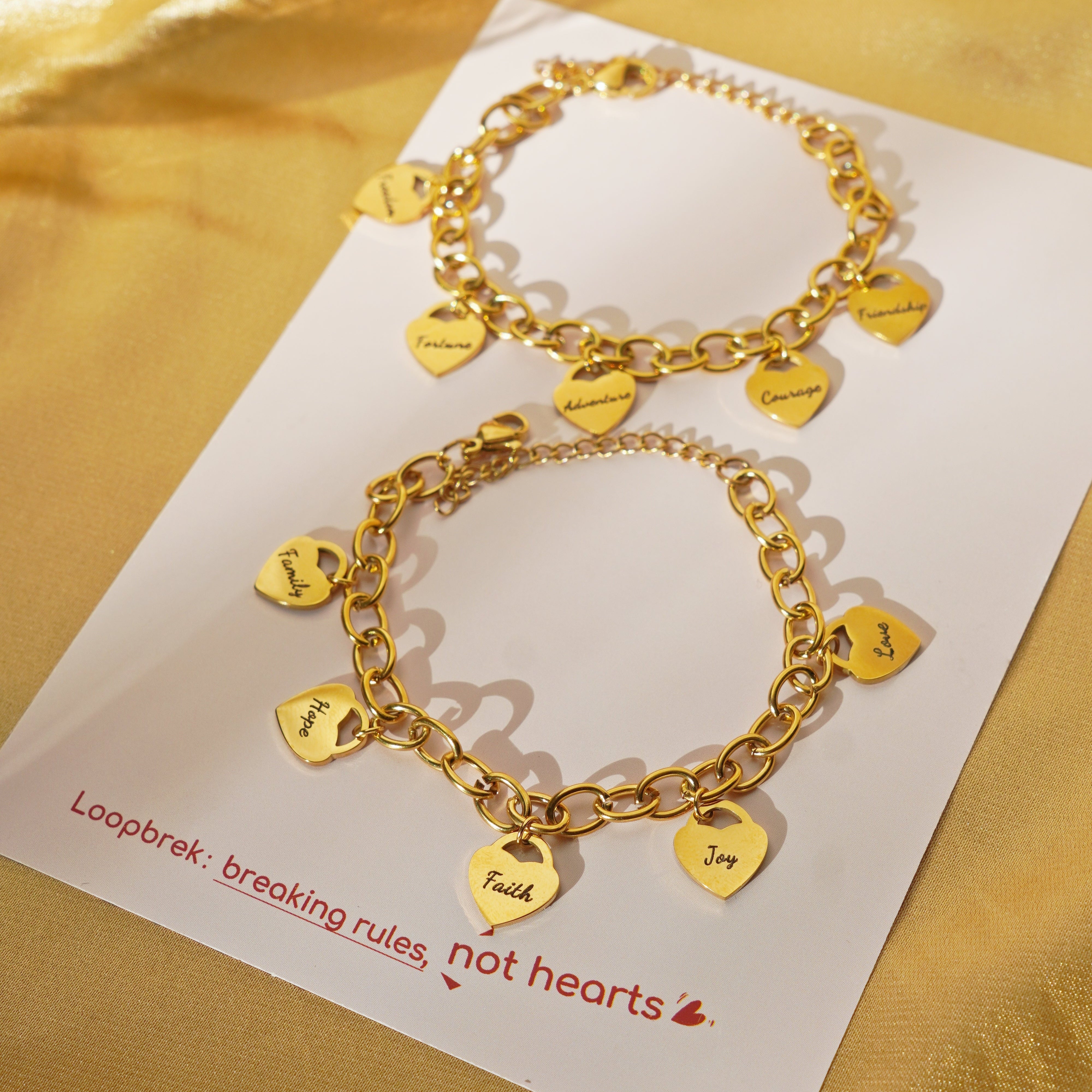 Loopbrek - custom bracelet - Heart-Shaped Engraved Motivation Bracelet - zoom in